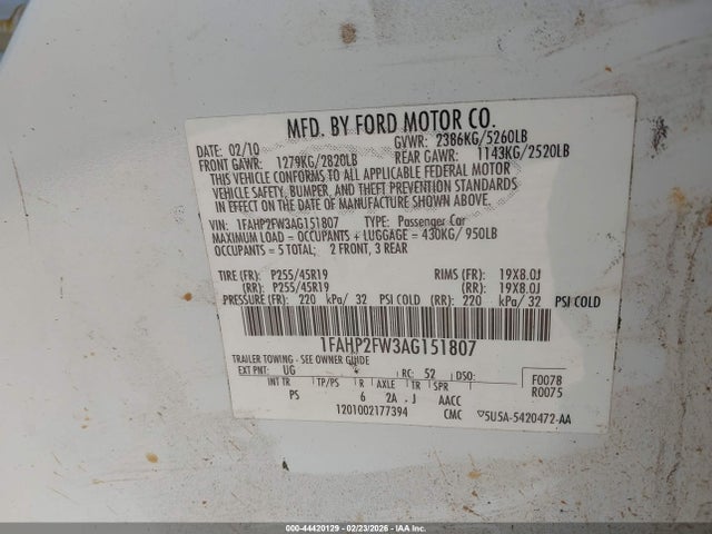 2010 FORD TAURUS 1FAHP2FW3AG151807 Photo 8