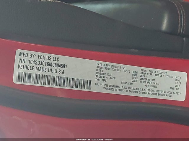 2021 DODGE DURANGO 1C4SDJCT6MC804591 Photo 8