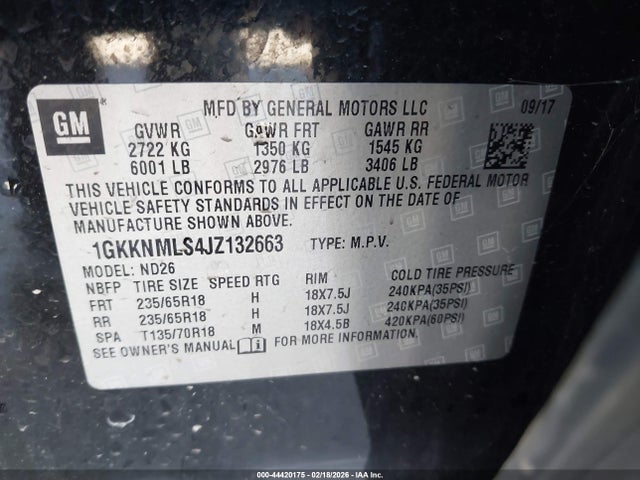 Aukcja sprzedaży 2018 Gmc Acadia Slt-1, vin: 1GKKNMLS4JZ132663, numer aukcji: 44420175