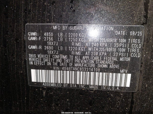 4S4BTANC8S3314100 Subaru Outback Limited