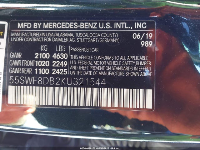 44420179 :رقم المزاد ، 55SWF8DB2KU321544 vin ، 2019 Mercedes-benz C 300 مزاد بيع