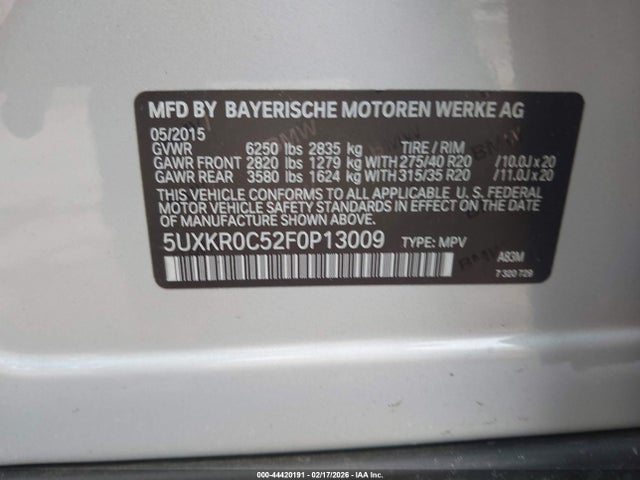 44420191 :رقم المزاد ، 5UXKR0C52F0P13009 vin ، 2015 Bmw X5 Xdrive35i مزاد بيع