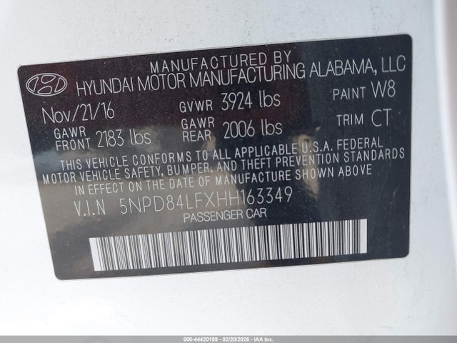 5NPD84LFXHH163349 Hyundai Elantra Value Edition