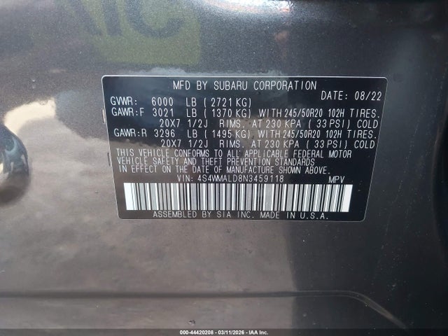 2022 SUBARU ASCENT 4S4WMALD8N3459118 Photo 8
