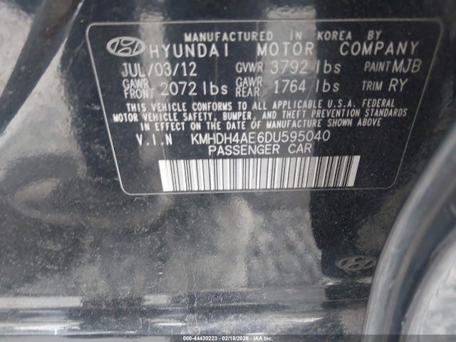 44420223 :رقم المزاد ، KMHDH4AE6DU595040 vin ، 2013 Hyundai Elantra Limited مزاد بيع