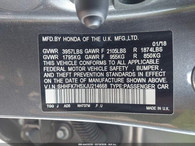 2018 HONDA CIVIC SHHFK7H5XJU214668 Photo 8