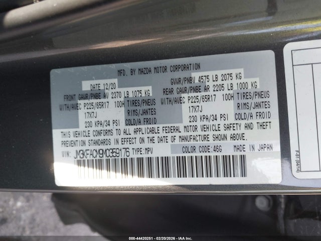 Aukcja sprzedaży 2021 Mazda Cx-5 Touring, vin: JM3KFACM9M0359176, numer aukcji: 44420251