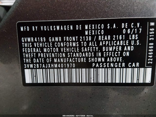 3VW2B7AJXHM401970 Volkswagen Jetta 1.4t S