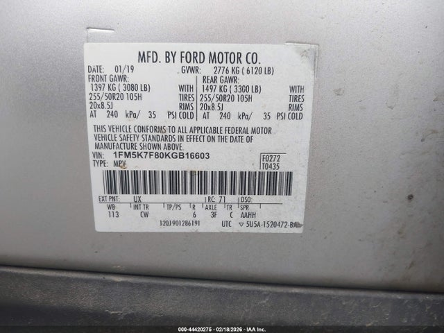 1FM5K7F80KGB16603 Ford Explorer Limited