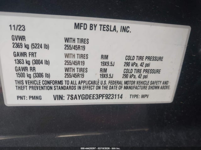 7SAYGDEE3PF923114 Tesla Model Y Awd/long Range Dual Motor All-wheel Drive