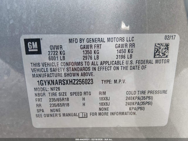 44420321 :رقم المزاد ، 1GYKNARSXHZ256023 vin ، 2017 Cadillac Xt5 Standard مزاد بيع