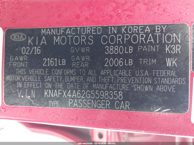 KNAFX4A62G5598358 KIA FORTE LX