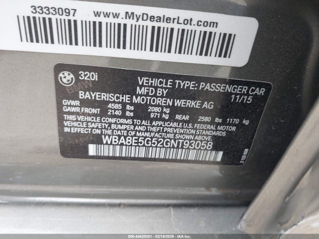 Aukcja sprzedaży 2016 Bmw 320i Xdrive, vin: WBA8E5G52GNT93058, numer aukcji: 44420351