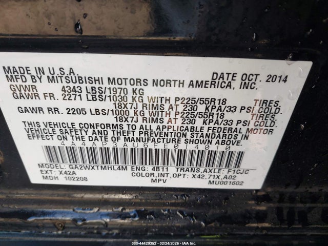 2015 MITSUBISHI OUTLANDER SPORT 4A4AP3AU6FE014010 Photo 8