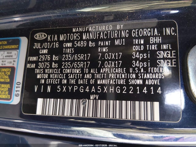 2017 KIA SORENTO 5XYPG4A5XHG221414 Photo 8