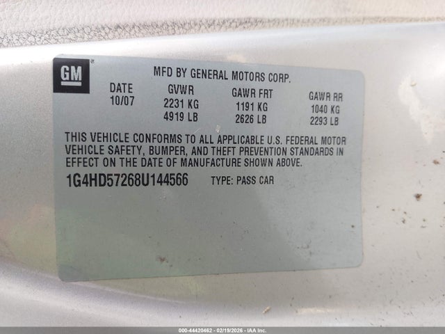 Продажа на аукционе авто 2008 Buick Lucerne Cxl, vin: 1G4HD57268U144566, номер лота: 44420462