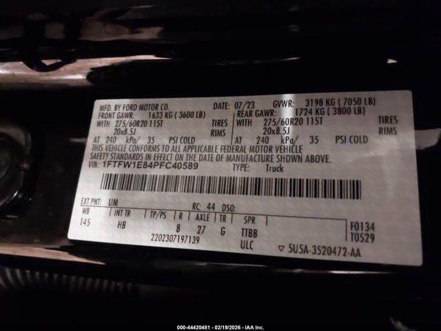 Продажа на аукционе авто 2023 Ford F-150 Lariat, vin: 1FTFW1E84PFC40589, номер лота: 44420481