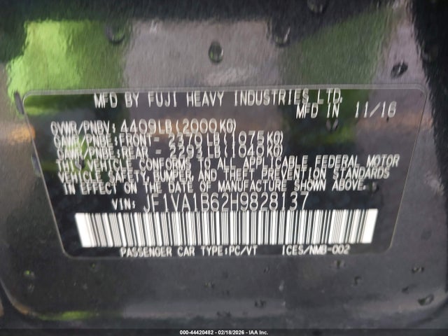 Subaru WRX 2017 JF1VA1B62H9828137 Image 9
