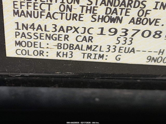 1N4AL3APXJC193708 Nissan Altima 2.5 Sv