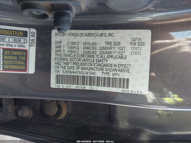 Honda Cr-v Ex-l 2016 5J6RM4H79GL041640 Image 9
