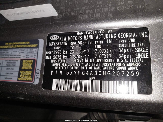 2017 KIA SORENTO 5XYPG4A30HG207259 Photo 8