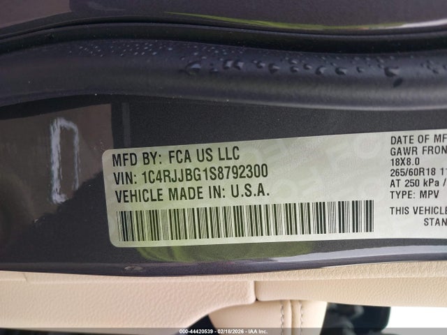 44420539 :رقم المزاد ، 1C4RJJBG1S8792300 vin ، 2025 Jeep Grand Cherokee L Limited 4x2 مزاد بيع