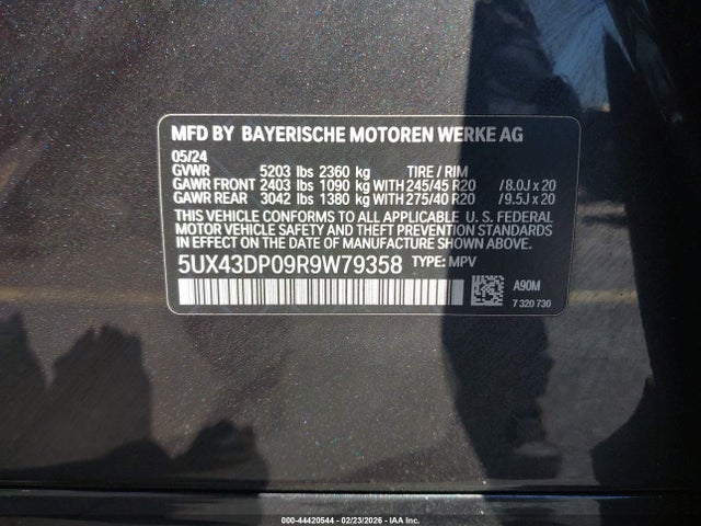 2024 Bmw X3 Sdrive30i მანქანა იყიდება აუქციონზე, vin: 5UX43DP09R9W79358, აუქციონის ნომერი: 44420544
