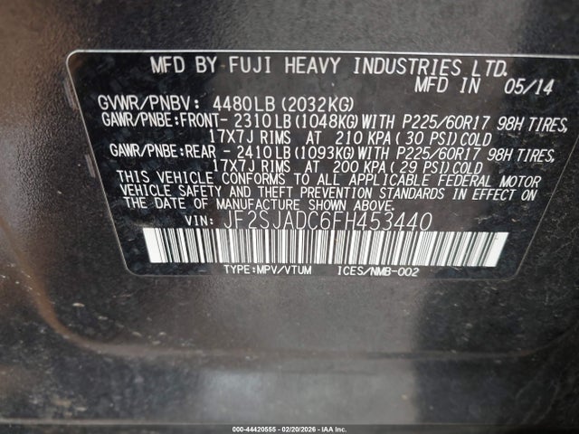 Aukcja sprzedaży 2015 Subaru Forester 2.5i Premium, vin: JF2SJADC6FH453440, numer aukcji: 44420555