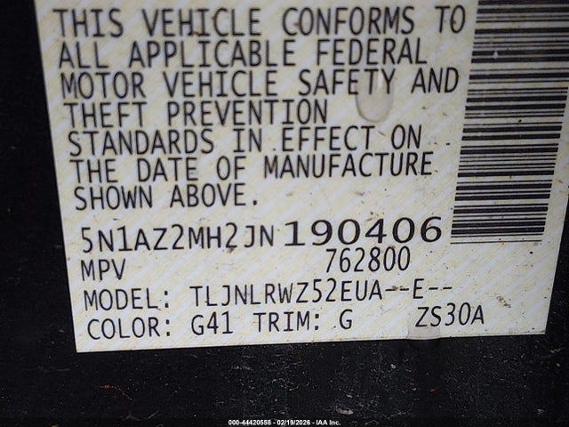 5N1AZ2MH2JN190406 Nissan MURANO SL