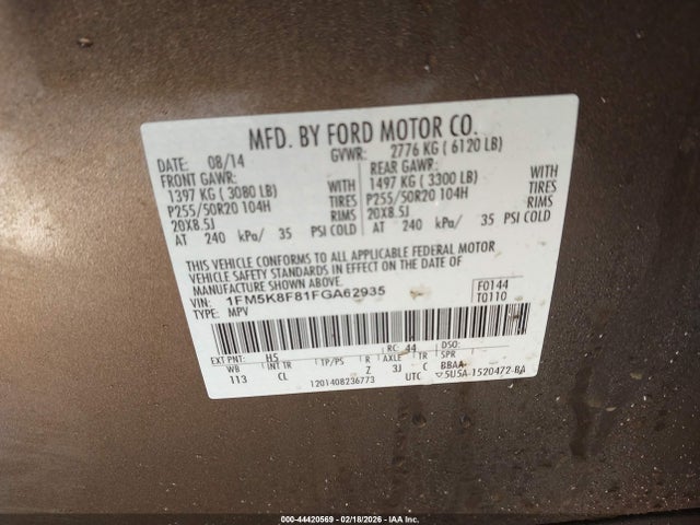 Ford Explorer Limited 2015 1FM5K8F81FGA62935 Image 9