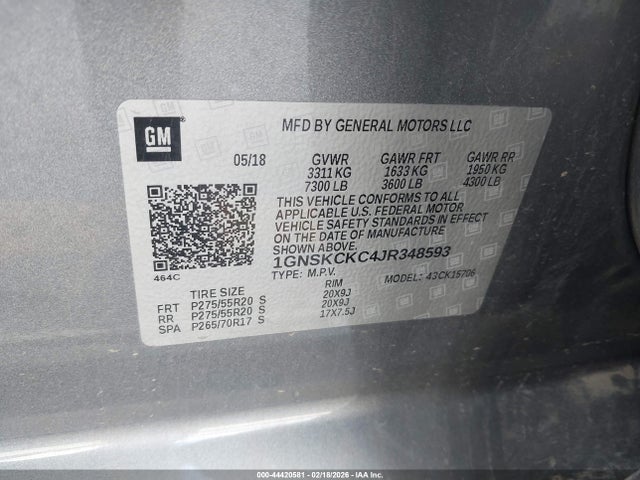 Aukcja sprzedaży 2018 Chevrolet Tahoe Premier, vin: 1GNSKCKC4JR348593, numer aukcji: 44420581