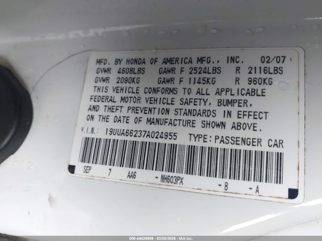 Aukcja sprzedaży 2007 Acura Tl 3.2, vin: 19UUA66237A024955, numer aukcji: 44420586