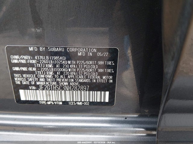 Aukcja sprzedaży 2022 Subaru Crosstrek Sport, vin: JF2GTHSC3NH282897, numer aukcji: 44420591