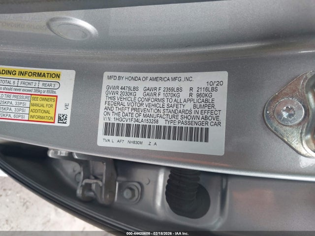 Продажа на аукционе авто 2020 Honda Accord Sport, vin: 1HGCV1F34LA153258, номер лота: 44420608