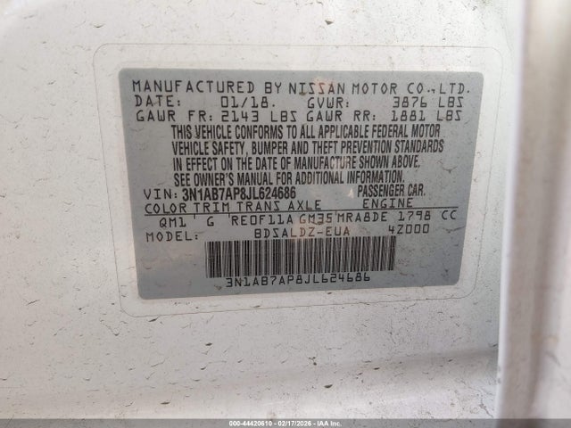 3N1AB7AP8JL624686 Nissan SENTRA SV