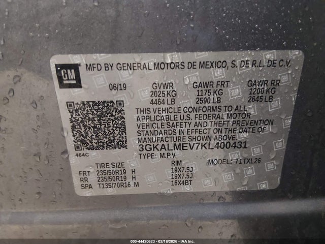 2019 Gmc Terrain Sle მანქანა იყიდება აუქციონზე, vin: 3GKALMEV7KL400431, აუქციონის ნომერი: 44420623