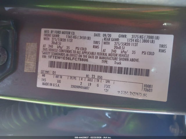 2020 FORD F-150 1FTEW1E56LFC78806 Photo 8