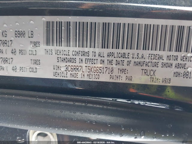 Продажа на аукционе авто 2019 Ram 1500 Classic, vin: 3C6RR7LT5KG651710, номер лота: 44420643