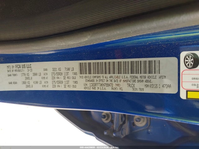 Продаж на аукціоні авто 2019 Ram 1500 Big Horn/lone Star  4x4 5'7 Box, vin: 1C6SRFFT0KN799472, номер лоту: 44420659