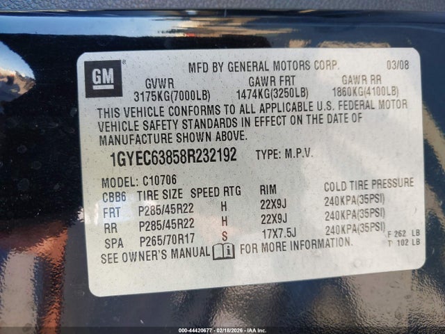 2008 CADILLAC ESCALADE 1GYEC63858R232192 Photo 8