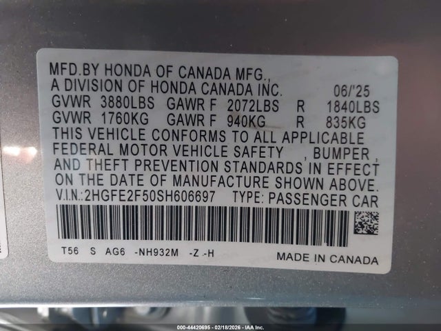 Honda Civic Sport 2025 2HGFE2F50SH606697 Image 9