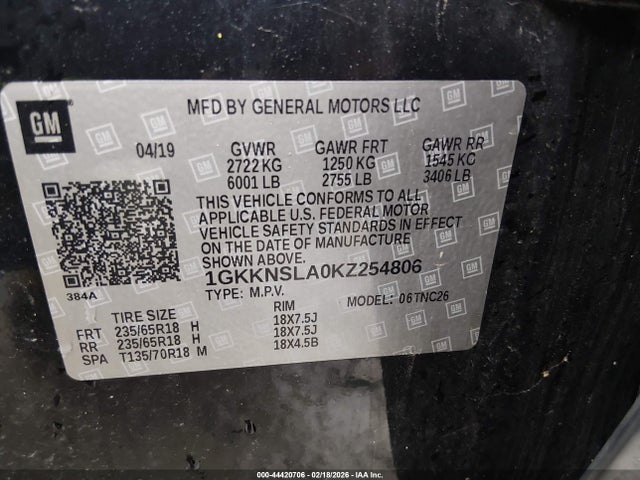 Продаж на аукціоні авто 2019 Gmc Acadia Sle-2, vin: 1GKKNSLA0KZ254806, номер лоту: 44420706