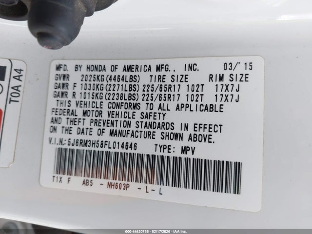 Honda CR-V EX 2015 5J6RM3H58FL014646 Image 9
