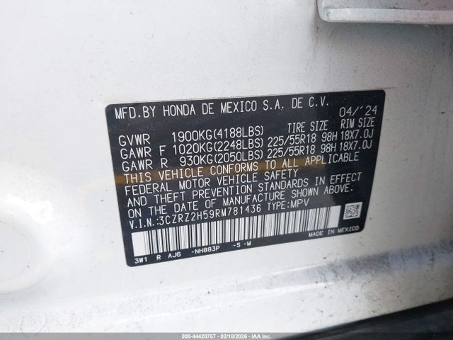 3CZRZ2H59RM781436 Honda Hr-v Awd Sport/awd Sport W/o Bsi