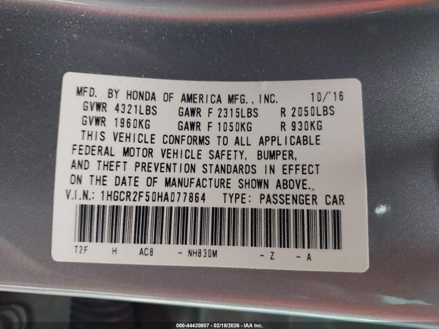 1HGCR2F50HA077864 Honda Accord Sport