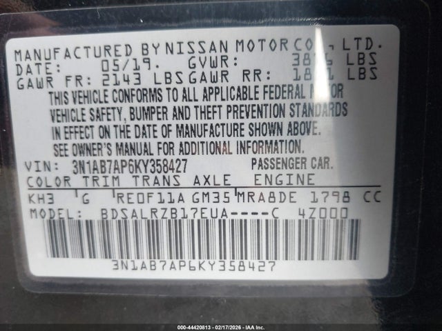 3N1AB7AP6KY358427 Nissan SENTRA SR