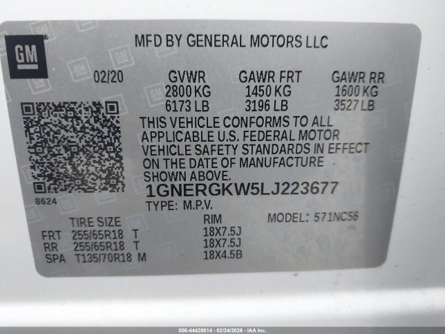 1GNERGKW5LJ223677 Chevrolet Traverse Fwd Lt Cloth