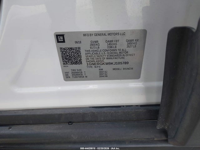 1GNERGKW9KJ105789 Chevrolet Traverse 1lt