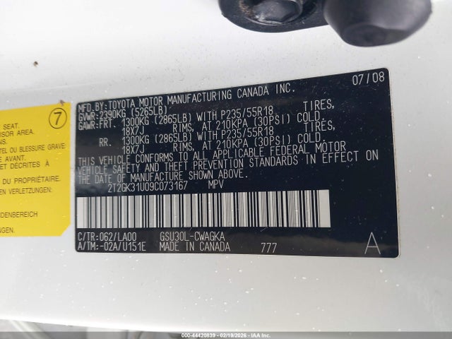 2009 Lexus Rx 350 მანქანა იყიდება აუქციონზე, vin: 2T2GK31U09C073167, აუქციონის ნომერი: 44420839