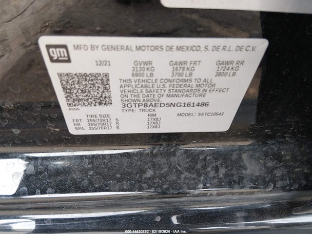 Aukcja sprzedaży 2022 Gmc Sierra 1500 Limited 2wd  Short Box Pro, vin: 3GTP8AED5NG161486, numer aukcji: 44420852